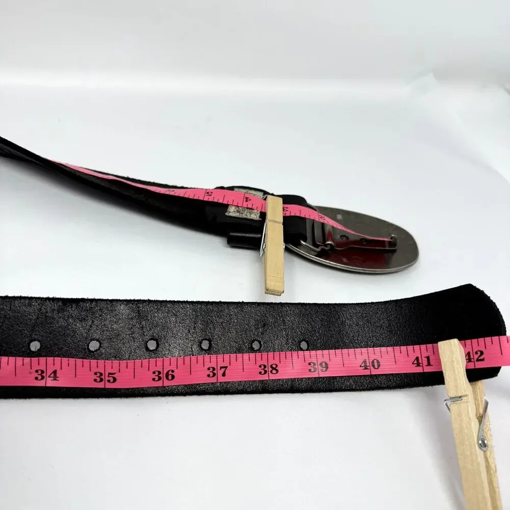 Manchester LTD Genuine Leather Western Belt Black Silver Buckle Size 34